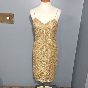 Ralph Lauren, Vintage, Gold Lace, Mini Slip Dress, Evening Wear, Size 8